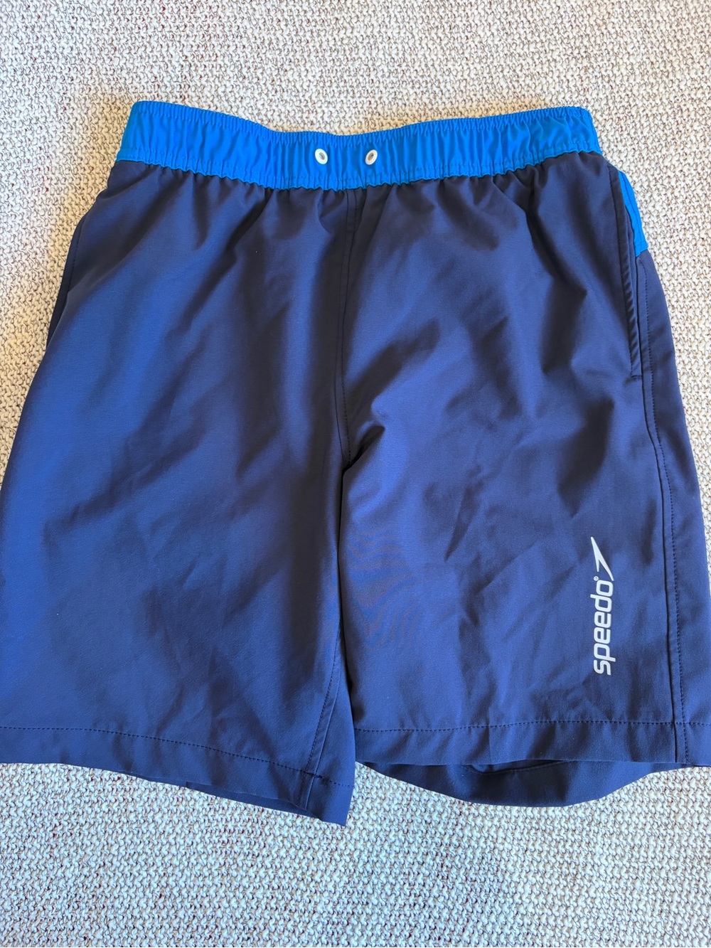 Speedo Men's Navy Swim Shorts with Bright Blue Waistband